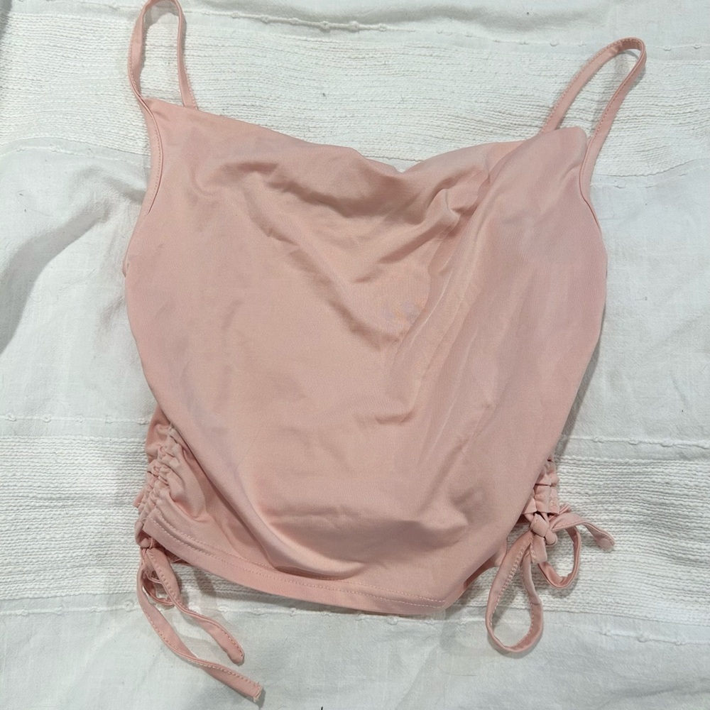 Shein Blush Pink Ruched Cowl neck tank Top